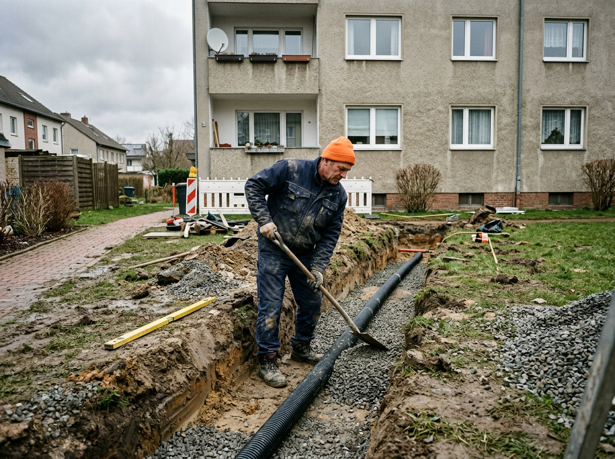 Verlegung eines Drainagerohrs im Außenbereich