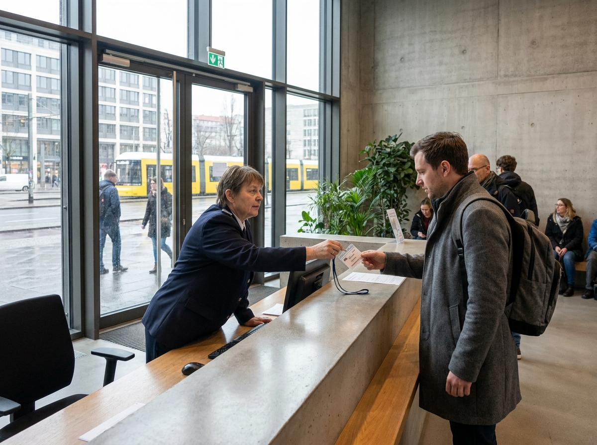 Empfangsbereich eines Bürogebäudes mit Besucheranmeldung