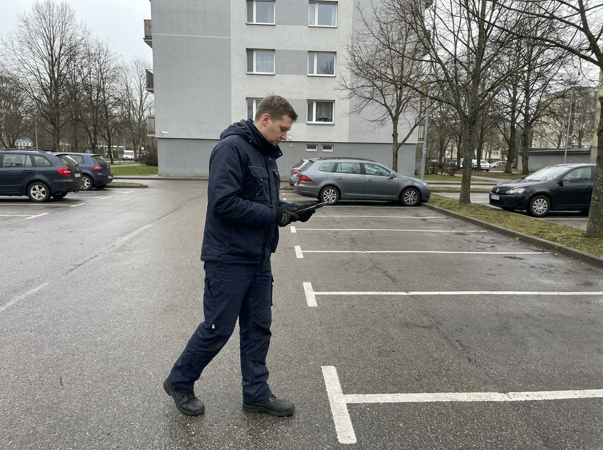 Kontrollgang auf einer bewirtschafteten Stellplatzfläche