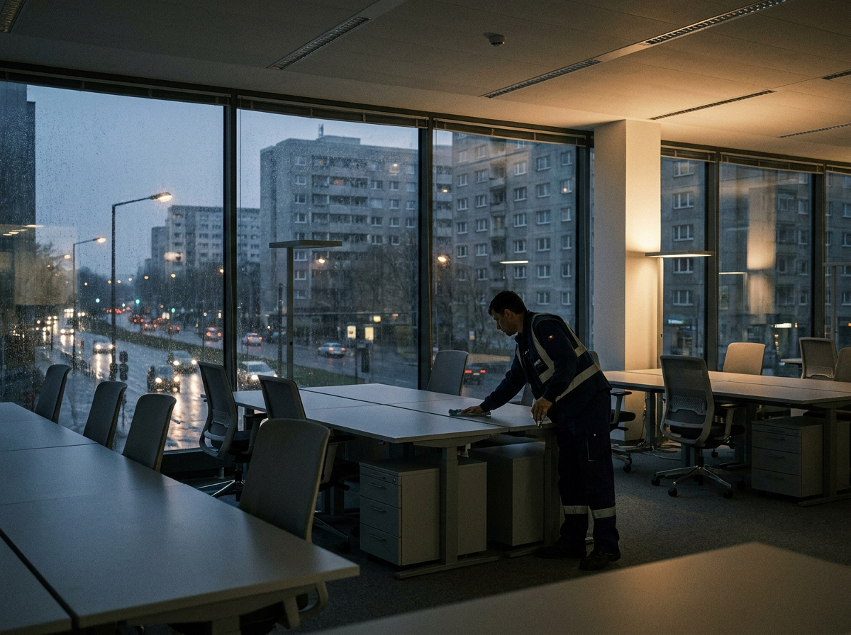Büroreinigung von Arbeitsplätzen und Verkehrsflächen in einem Bürogebäude