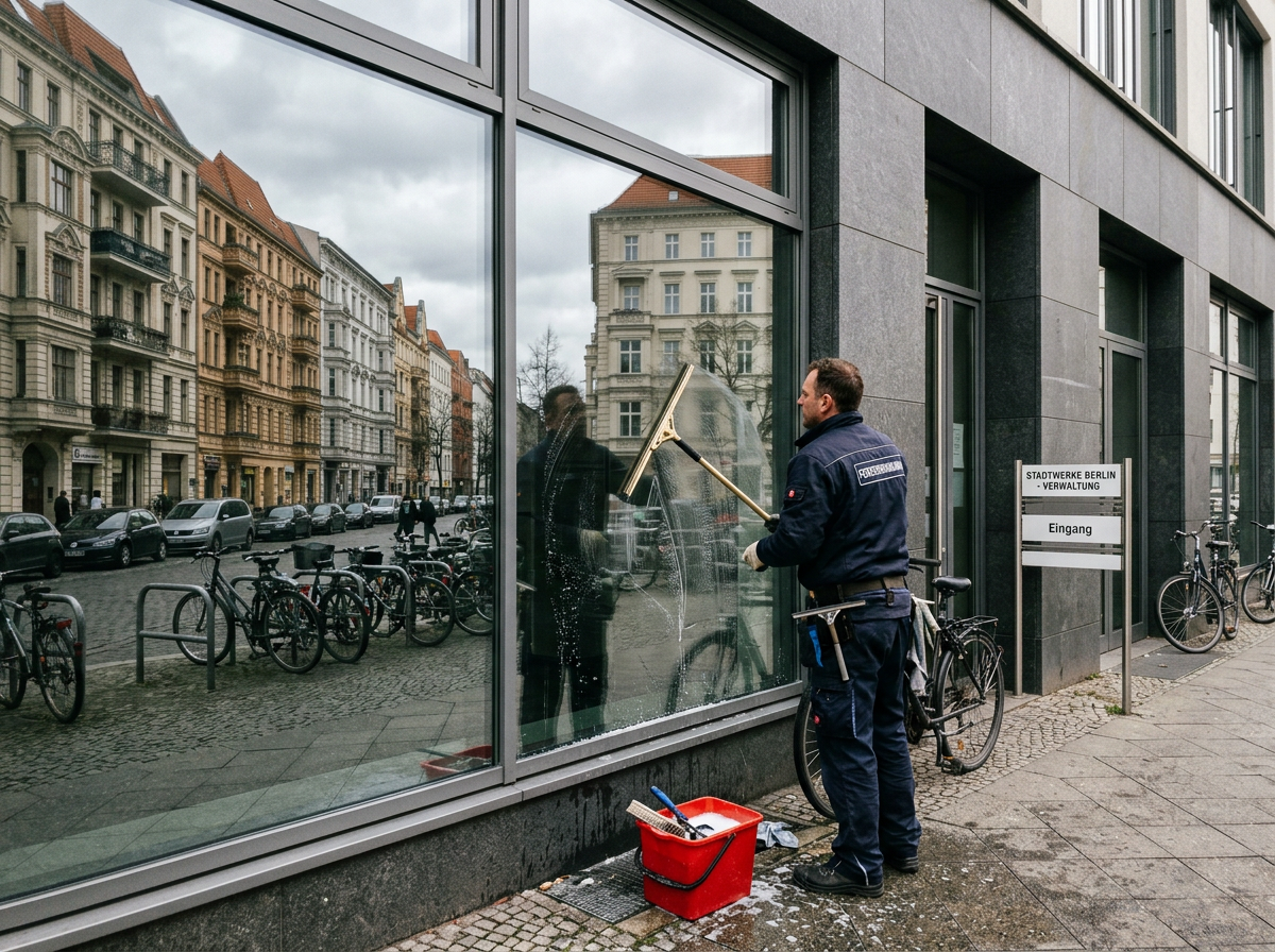 Glasreinigung einer Fensterfront durch den WGS-Gebäudeservice