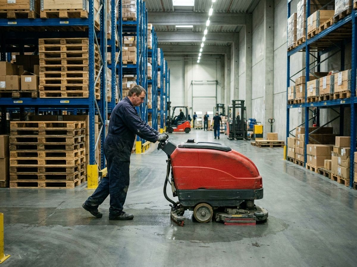Reinigung einer Lager- und Produktionshalle in einem Gewerbeobjekt